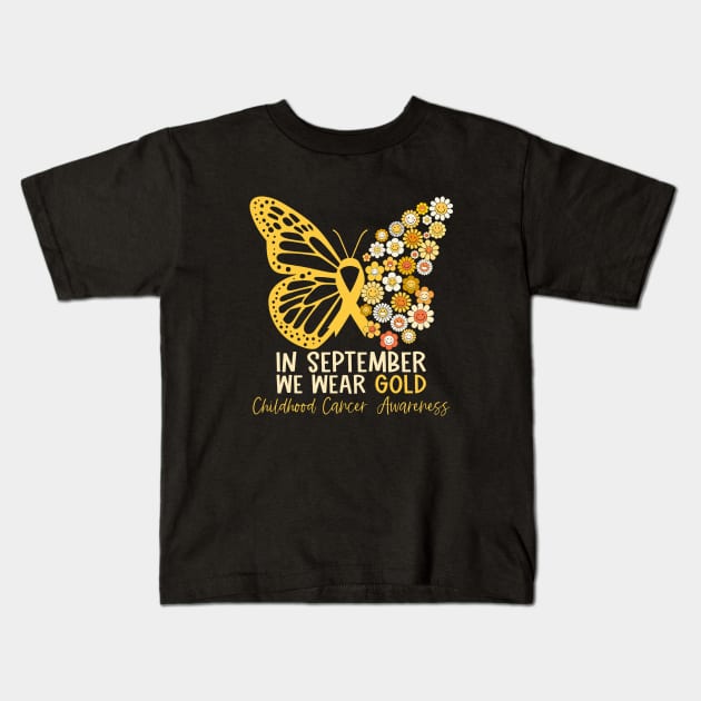 In September We Wear Yellow Butterfly Ribbon Flowers Kids T-Shirt by everetto